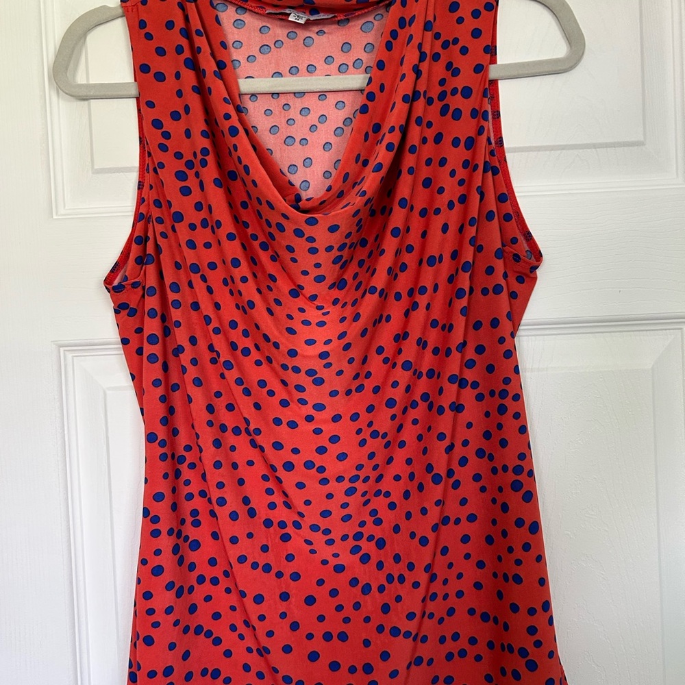 Annalee + Hope Orange and Blue Polka Dot Tank Top